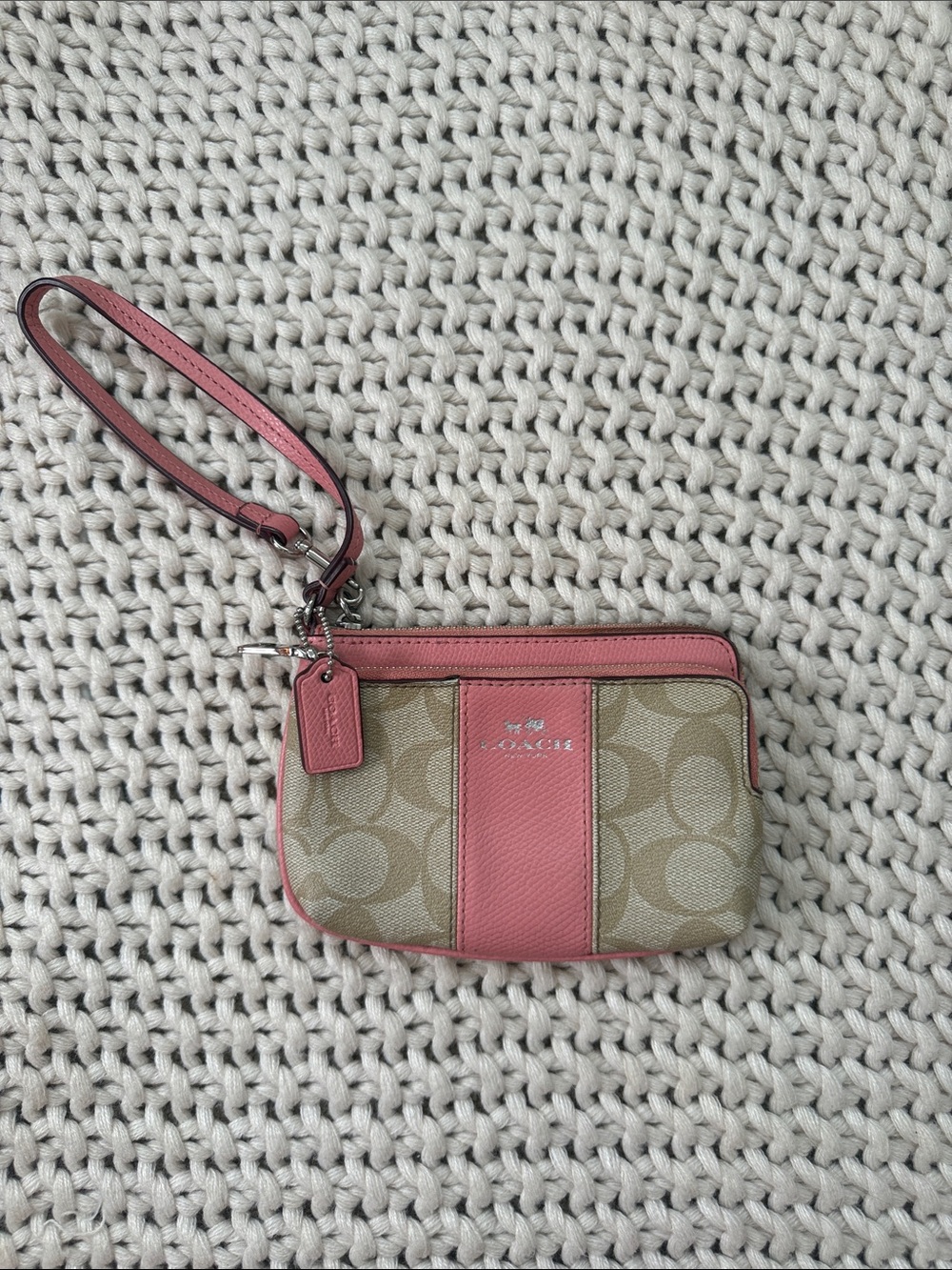 Coach Signature Canvas Wristlet with Pink Trim
